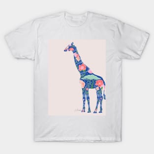 Floral Giraffe Silhouette - Pastel Pinks T-Shirt